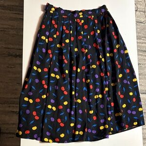Black Cherry Print Pleated Midi Skirt